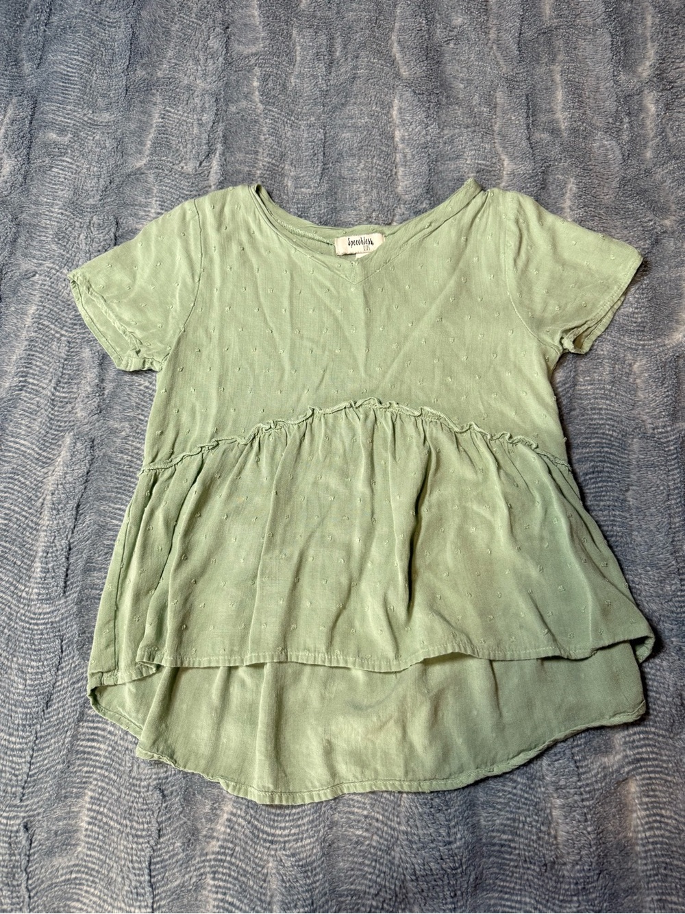 Girls Green Swiss Dot Peplum Top